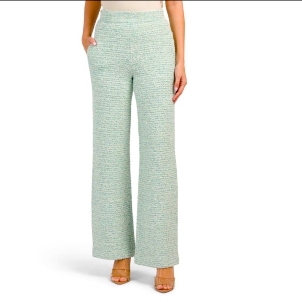 ST JOHN Aqua Multi Eyelash Tweed Knit Pant w/ side pockets